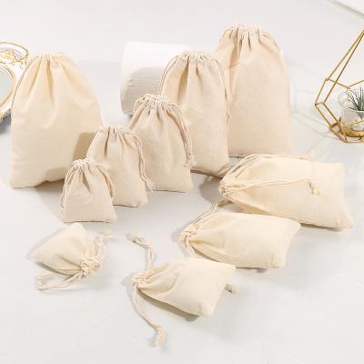 China New Arrival Gots 9*12Cm Natural Cotton Recyclable 100% Cotton Drawstring Muslin Drawstring Bags For Gift for sale