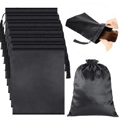 China Drawsting Fashion Satin Hairdressing Hairstyle Smooth Comfortable Light Weight Cloth Durable Hair Wrapping Tassels Wig Bag for sale