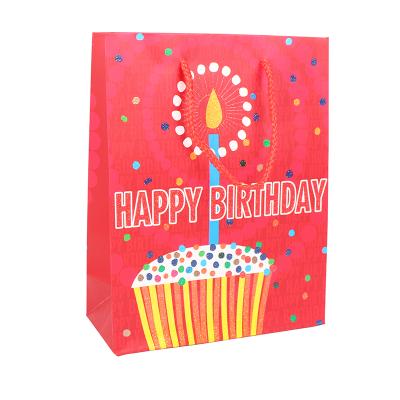 China 17*23CM Recyclable Cake Candles Balloons Heart Blue Gold Paper Bag Set With Ribbon Handle for sale