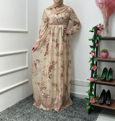 China Viable Lace Bronzing Double Robe Muslim Dress Muslim Women Long Dresses Muslim Abaya Dress for sale