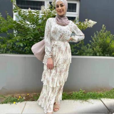 China Elegant Fashionable Viable Printed Pleated Modest Clothing Chiffon Islamic Clothing Women's Muslim Dresses For Women for sale