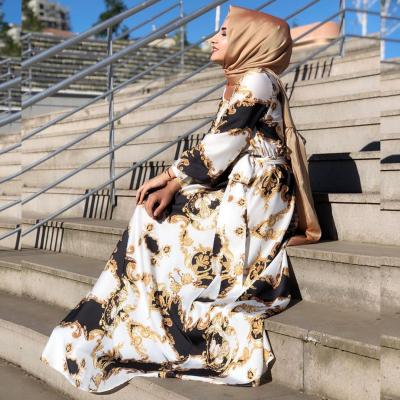 China Dubai Designs Dubai Party Abaya Muslim Clothing Muslim Abaya Muslim Dress Floral Print Long Viable Summer Dress Women Long Dress for sale