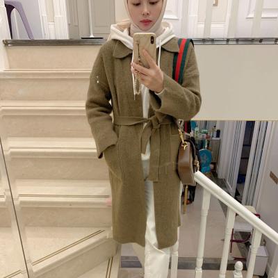 China Solid Color Round Neck High Waist Long Sweater Coat Sustainable Muslim Winter Jacket Dresses Woman for sale