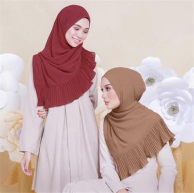 China Monochromatic Chiffon Pungent Pleated Muslim Women Hijab Khimar Viable Ethnic Style Chiffon Hijab Scarf Jilbab Long for sale