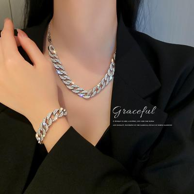 China Internet Celebrity Temperament Design Rhinestone Finish Miami Cuban Link Necklace Hip Hop Necklace Viable Chain Jewelry for sale