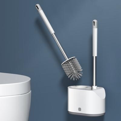 China Viable Wholesale High Quality Bathroom TPR Toliet Brush Cleaning Rubber Bristle Round Silicone Toilet Brush With Holder for sale