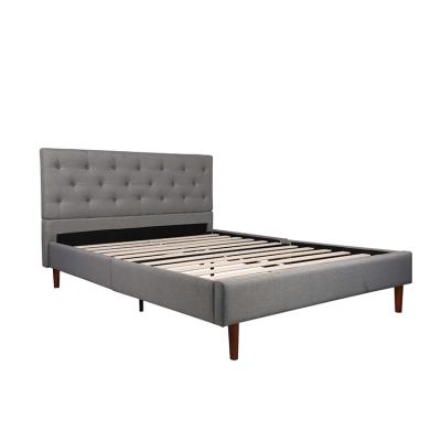 China Kainice Adorned Customized Gray Upholstered Bed Frame Wooden Bed Double Beds For Bedroom for sale