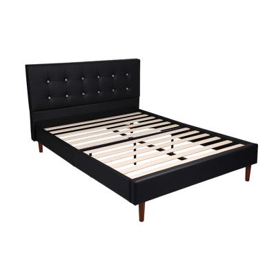 China Kainice Synthetic Leather Customized Black Solid Wood Bed King Queen Size Bed Frame Upholstered Beds For Bedroom for sale