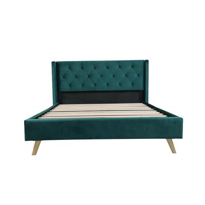 China Kainice Adorned Customized Green Velvet Bed Frame Wooden Bed Upholstered Beds For Bedroom for sale