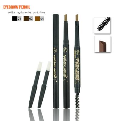 China Wholesale Makeup Waterproof Smooth Vegan Brown Waterproof Eyebrow Pencil With 2 Replaceable Cartridge for sale