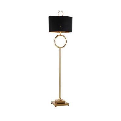 China Modern Black Metal Fabric Shade Gold Metal Base Ring With Clear Crystal Luxury Standing Lamp JY5126 for sale