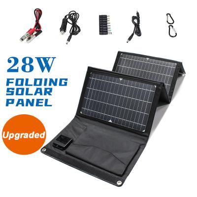 China 2020 Camping Version USB DC Ports 28W Mono Foldable Portable Solar Phone Charger for sale