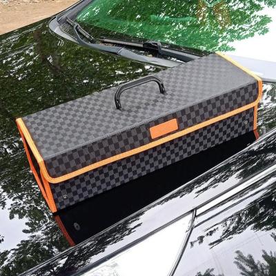 China beach & Portable Car Storage Box Vacation Car Trunk Storage Organizer With Lid Waterproof Folding Diamon Type Leather Bag Car Storage Trash Can for sale