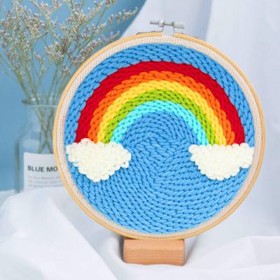 China Handmade Children's DIY Decoration Punch Needle Embroidery Home Kit with Circle Punch Needle Cross Stitch Handmade Kit for sale