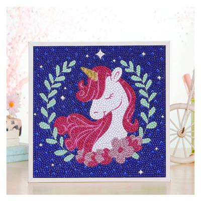 China Cartoon Children Play Mini Frame Cartoon Diamond Painting Educational White Unicorn For Children for sale