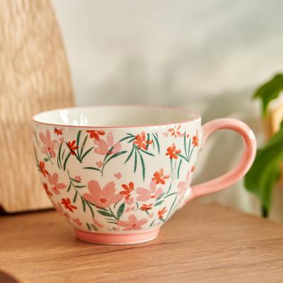 China Nordic Vintage Viable Big Belly Mug Large Capacity Coffee Mug Breakfast Oatmeal Ceramic Milk Cups For Home Kitchen 3304 for sale