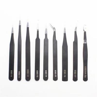 China Anti Static Tweezers Stainless Steel Tweezers Kit ESD Tweezers For Anti Static Pattern Making Tool Hand Tool Kit for sale