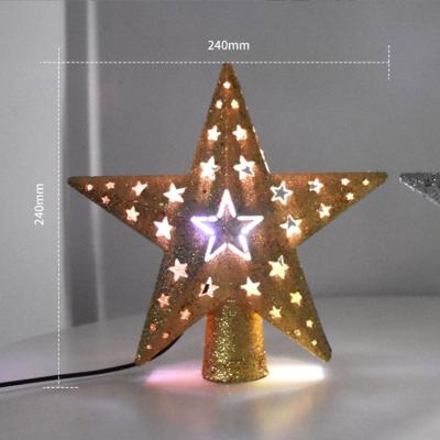 China Easy Install Lighted Star Christmas Tree Topper with Rotating LED Snowflake Projector Lights, Gold 2-in-1 Twinkle 5 Point 9.4 Inch Star for sale