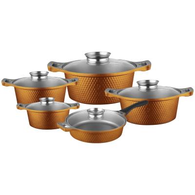 China Sustainable 10 Pcs Die Cast Aluminum Non Diamond Stick Casserole Cookware Set for sale