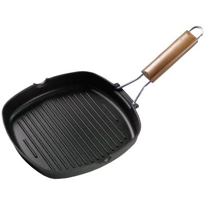 China Hot Selling Customized Viable Die Cast Aluminum Nonstick Coated Wood Handle Folding Comal Induction Pan for sale