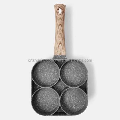 China Sustainable 4 Hole Cake Pan Aluminum Cookware Ceramic Die Cast With Wooden Handle for sale