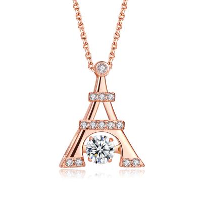 China Fashionable Boutique Romantic Eiffel Tower Women's Crystal Love Crystal Pendant Silver Color Sweater Necklace for sale