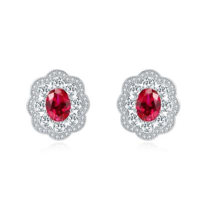 China 2021 New Hot Natural S925 Sterling Silver Stud Earrings Female Diamond Artificial Ruby High Carbon Earrings for sale