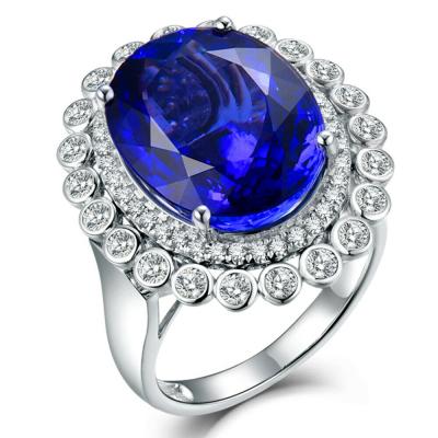 China Luxury Diamond Blue Tanzanite Ring Pendant Band 18kt White Gold Double Use for sale