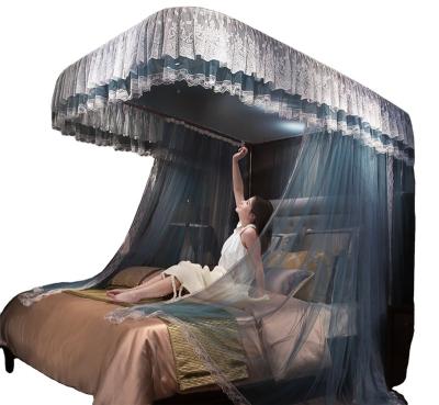 China Folded Insect Protect Canopy Netting Princess 4 Poster Bed Canopy King Queen SizeSquare Mosquito Net With Backing for sale