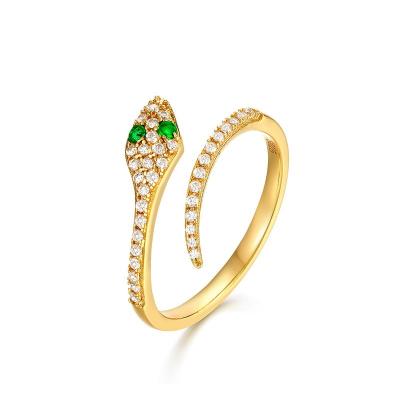 China Love Gift Customs Fine Jewelry Adjustable Snake Ring Gold Plated 925 Sterling Silver Green Snake Rings 925 Silver for sale