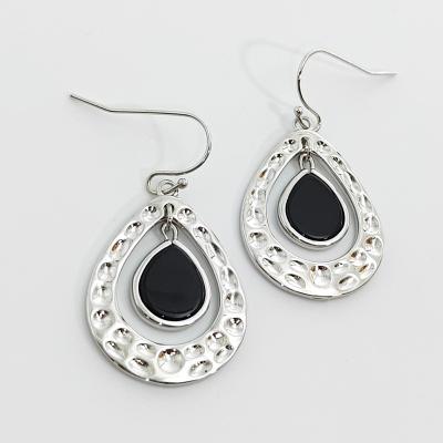 China Large Statement Earrings Custom Black Stone Drop Earrings Water Free Hypoallergenic Texturized Textured Oversized Jewelry Nickel Earrings Women for sale