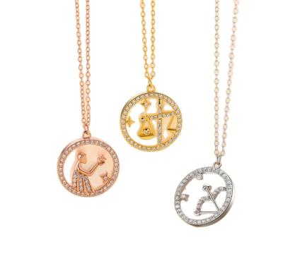 China Gioielli Zodiac Sign Necklace 925 Sterling Silver Gold Plated Zodiac Pendant Necklace Jewelry Silver Love Gift for sale