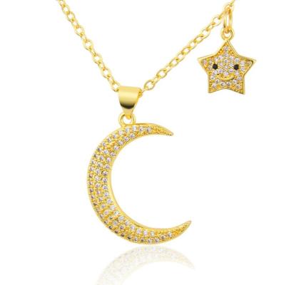 China Casual/Sporty Fashion Hawaiian Jewelry Gold Plated Brass Cubic Zirconia Moon And Star Necklace Necklace For Women for sale