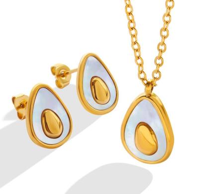 China /Sporty Casual Gold Plated Jewelry Set Avocado Mother Pearl 18k Gold Plated Necklaces And Earrings Stainless Steel For Women for sale