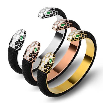 China Bangle Stainless Steel Jewelry Bangles Gold Plated Adjustable Stainless Steel Enamel Bangle Snake Bracelet For Women for sale