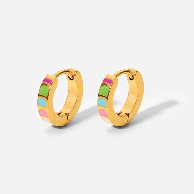 China Lead Free Nickel Free 18k Gold Plated Small Multi Colored Enamel Circle Earrings Huggie Hinged Stainless Steel Enamel Circle Custom Earring For Girl for sale