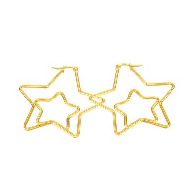 China High Quality Minimalist Two Star Nickel Free Dangle Big Circle Earrings Gold Plated Large Stainless Steel Star Stud Earrings For Women for sale