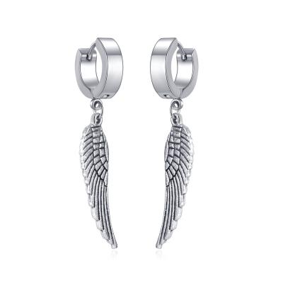 China FASHIONABLE waterproof punk clip on korean mens fashion designs long earrings stainless steel feather earrings for men for sale