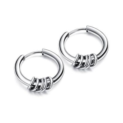 China Trendy mens fashion jewelry hip hop around huggie circle earrings stainless steel clip on earrings for men for sale