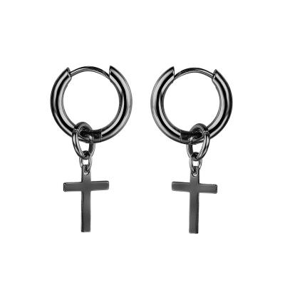 China TRENDY Stainless Steel Jewelry Hip Hop Designs Mens Cross Earrings Dangle Magnetic Stainless Steel Magnet Earrings For Men for sale