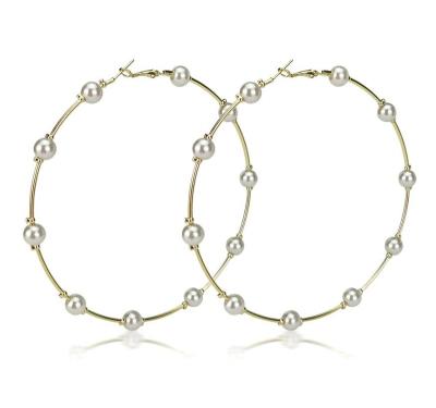 China TRENDY Wholesale Fashion Jewelry Minimalist Gold Plated Pearl Hoop Earrings Plus Size Big Hoop Earrings For Women for sale