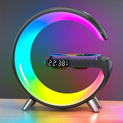 China Switch Control big G Wireless Charger Lamp Speaker With Night Light Digital Alarm Clock Smart APP Control Home Table Light for sale