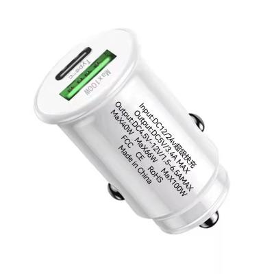 China Mobile Phone Mini Car fast charger 100w QC3.0 adapter dual USB+Type-C super fast car charger car phone charger for iphone for sale