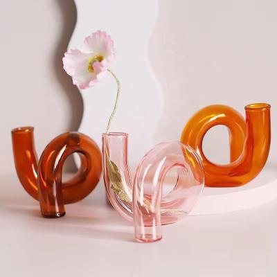 China Art Decor Colored Unique Shape Dual Function Vase Hydroponic Glass Candle Holder for sale