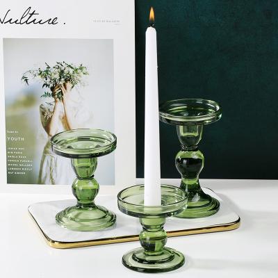 China Vintage INS Dark Green Glass Candle Holder for sale