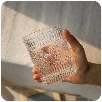 China INS Relief Milk Tea Cup Viable Transparent Romantic Juice Thickened Glass Cup for sale