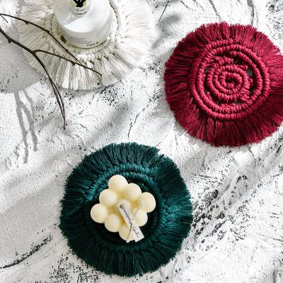 China Viable Handmade Potholder Living Room Tableware Living Room Style Cup Tassel Bohemian Coaster Dining Room for sale