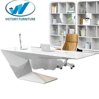 China Convertible Hi-Tech Modern Executive Computer Manager Chair White Paint Furniture MDF Office Computer Desk Shape Desk And Chairs for sale