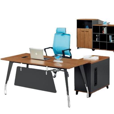 China Wholesale Office Furniture Extendable Walnut Wood With Powder Coated Leg Computer Tables Manager Office Black Steel Desk for sale