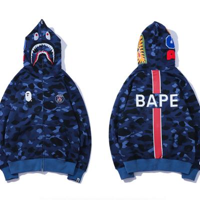 China wholesale good quality classic Anti-wrinkle BAPE x PSG St Germain uni camouflage monkey camouflage blue sweatshirt zipper monkey hoodie bape for sale